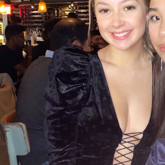 For Love & Lemons Elisa Velvet Glitter Dot Lace Up Cropped Top Black Size XS - Picture 12 of 13